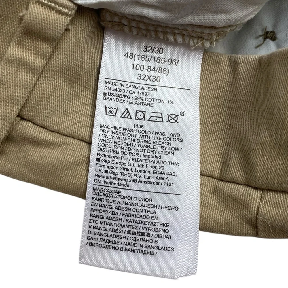 GAP Essential Slim Khaki Chino Pants Men’s 32x30 Tan Cotton Stretch Flat Front